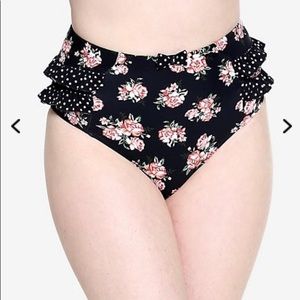 FLORAL POLKA DOT RUFFLED HIGH-WAISTED SWIM BOTTOMS